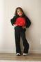 Girl's Black 2-Piece Set - Red Organza Rose Detailed Sweatshirt & Comfortable Tracksuit Set - 4