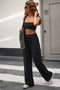 Black Summer Linen-Look Lycra High-Waisted Wide-Leg Palazzo Trousers - 5