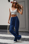 Navy Blue Linen Look Lycra High Waist Wide Leg Palazzo Trousers - 7