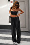 Black Summer Linen-Look Lycra High-Waisted Wide-Leg Palazzo Trousers - 8