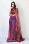 Batik Print One-Shoulder Tulle Detail Evening Dress Purple, Orange, Green - 2