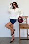 Ecru V-Neck Knitwear Women's Sweater Mg2501 - 5