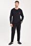 Men's Standard Fit 100% Cotton Crew Neck Elastic Waist Black Pajama Set - 4