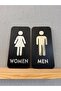 Wc Toilet Direction Sign Set of Two, 25X12 Cm, Black Background, Silver