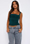 Wft3036B Petrol Green Crop Blouse with Gathered Front and Straps