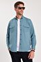 Men's Regular Fit Comfortable Cut Double Pocket Sport Collar Denim Petrol Shirt - 5