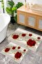 Digital Printing Rose Pattern Non-Slip Base Set of 2 Bath Mat Toilet Set (50X60Cm-60X100Cm)