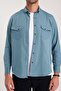 Men's Regular Fit Comfortable Cut Double Pocket Sport Collar Denim Petrol Shirt - 3