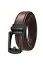 Belt World Automatic Buckle Holeless Leather Smart Men's Belt with Black Buckle