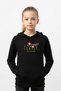 Hooded Kangaroo Pocket Glassy Printed Detail Girl's Sweatshirt