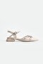 Cream Matte Ankle Strap Double Silver Buckle Pointed Toe Low Heel Women's Ballet Shoes - 5