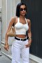 Ekru Front Gathered Strap Crop Flexible Blouse - 3