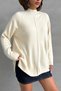 Women's Beige Half Turtleneck Stylish Stripe Detailed Long Sleeve Knitwear Cardigan - 4