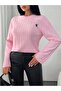 Elegant Pink Knitted Patterned Sweater – Stylish Design with Logo Detail