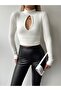 Women's Ecru Turtleneck Blouse with Window Detailing on the Front - 2
