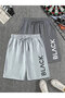 Gray - Anthracite Color 2-Piece Large Size Black Printed Men's Bermuda Shorts - 2 Pieces
