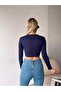 Women's Navy Blue V-Neck Long Sleeve Crop Blouse - 7
