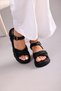 Women's Black Thick Heeled Adjustable Buckle High Sole Casual Summer Sandals Slippers - 2