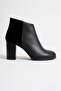 Women's Genuine Leather Heeled Boots with Suede Detail on the Back - Black - 3