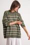 6944 Women's Loose Soft Textured Striped Knitwear Sweater Khaki - 4