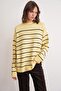 6944 Women's Loose Soft Textured Striped Knitwear Sweater Yellow
