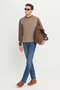 Men's Brown-Beige Standard Fit Regular Cut Crew Neck Jacquard Knitwear Sweater - 2