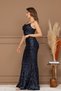 Sequin Embellished Long Evening Dress with Collar Strap - Dark Blue - 7