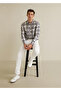 Men's Collared Long Sleeve Checked Linen Shirt 2450 - 2
