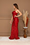 Sequin Sequined Long Evening Dress with Collar Strap - Red - 6