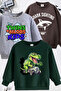 Shark and Dinosaur Printed 3-Pack Unisex Green-Grey-Brown Children's Sweatshirt