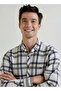 Men's Collared Long Sleeve Checked Linen Shirt 2450 - 3