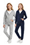 2-Piece Solid Printless Zippered Hoodie Tracksuit Set with Kangaroo Pockets for Girls
