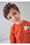 Boy's 4-9 Years Old Patterned Long Sleeve T-Shirt Red - 2