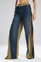 Women's Stripe Detailed Denim Garnished Design Trousers - 2