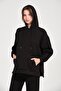 Maternity Side Zipper Hooded Wide Leg Modal Tracksuit Set Black - 3