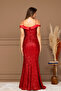Sequin Sequined Boat Neck Long Evening Dress - Red - 8