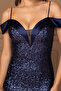 Sequin Sequined Boat Neck Long Evening Dress - Dark Blue - 3