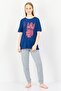 Women Graphic Print Short Sleeve Pyjama Top, Navy Blue - 4