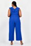 Women Plus Size Solid Sleeveless Jumpsuit, Blue - 4