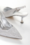 Silver Cornered Women's Short Heel Stone-Embellished Evening Shoes and Bag Set - 7