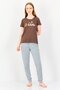 Women Graphic Print Short Sleeves Pajama Top, Brown - 3