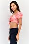 Women V Neck Short Sleeve Allover Print Crop Top, Multicolor - 4