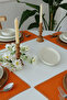 4-Piece Pera Orange Piping Detailed Duck Linen Washable, Stain-Resistant Supla American Service Set - 5