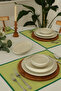 4-Piece Pera Green Piping Detailed Duck Linen Washable, Stain-Resistant Supla American Service Set - 7