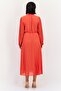 Women Pleated Midi Dress, Red - 4