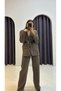 Blazer Jacket Fabric Pants Set with Belt Accessories - 2