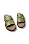 Genuine Leather Gold Buckle High Sole Slippers - 2