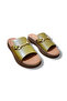 Genuine Leather Gold Buckle High Sole Slippers - 5