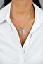 Silver Color Steel Necklace with Zircon Stone Square End