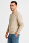 Men's Three Thread Plain Crew Neck Sweatshirt - Beige - 4